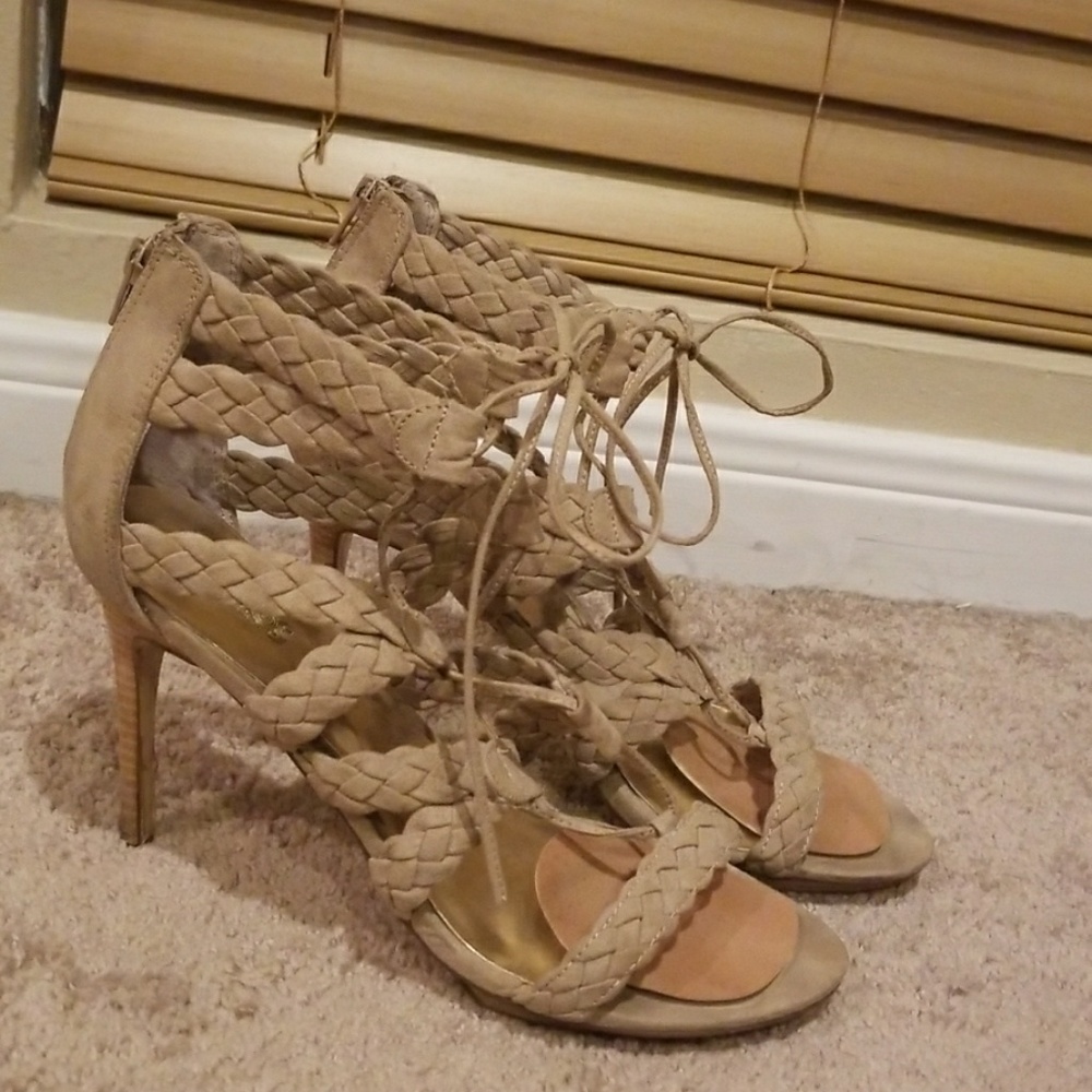 Neutral lace up heels